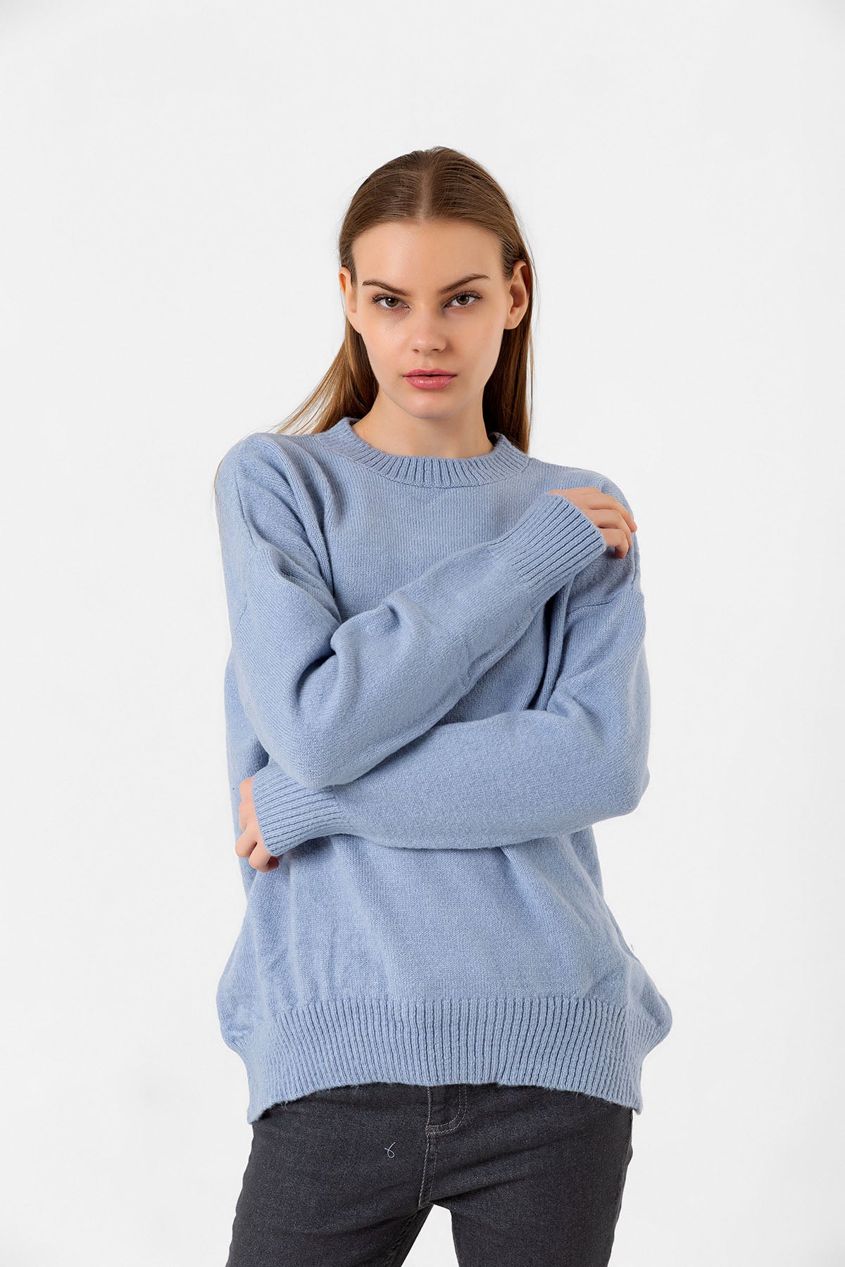 Bisiklet Yaka Düz Kazak