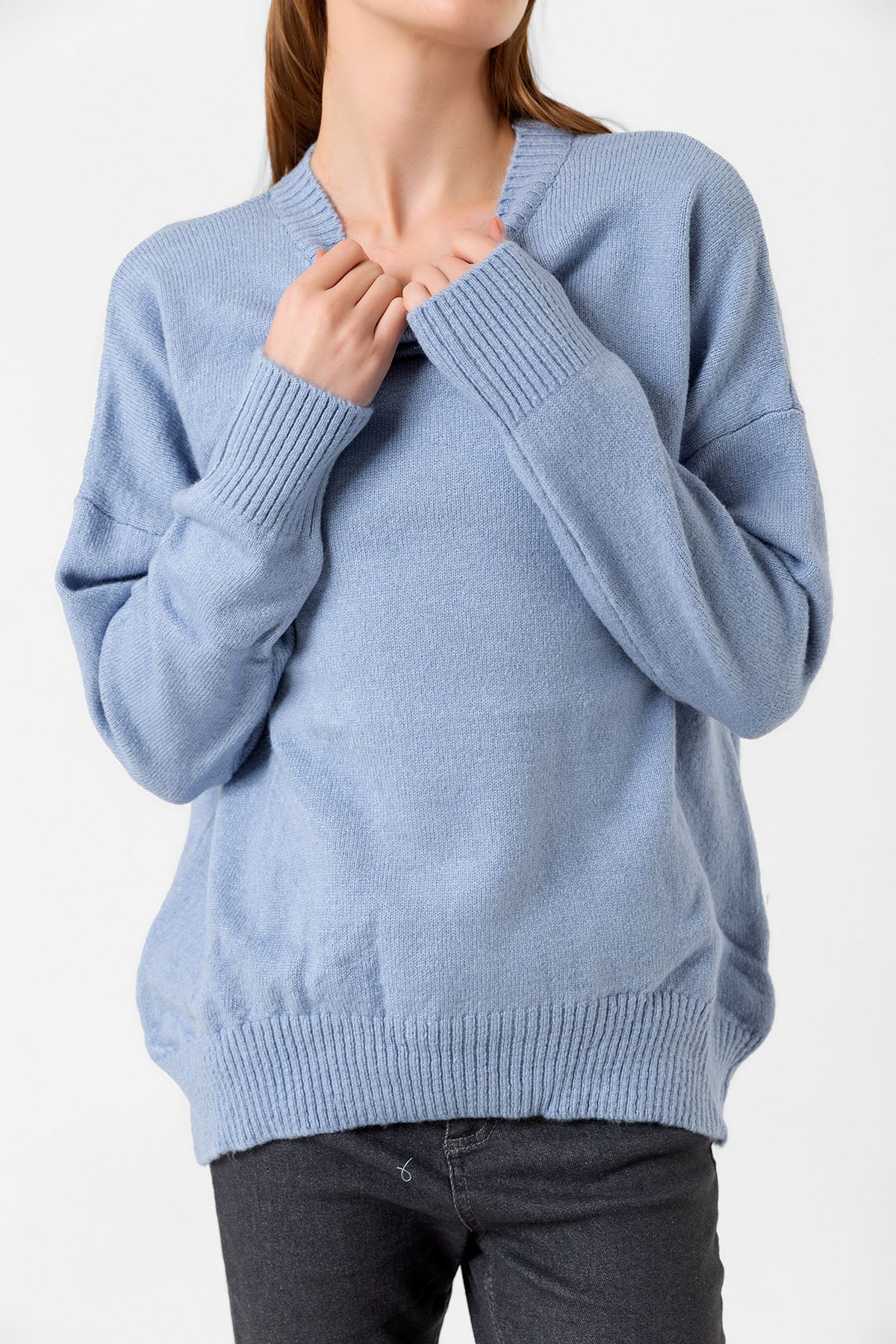 Bisiklet Yaka Düz Kazak