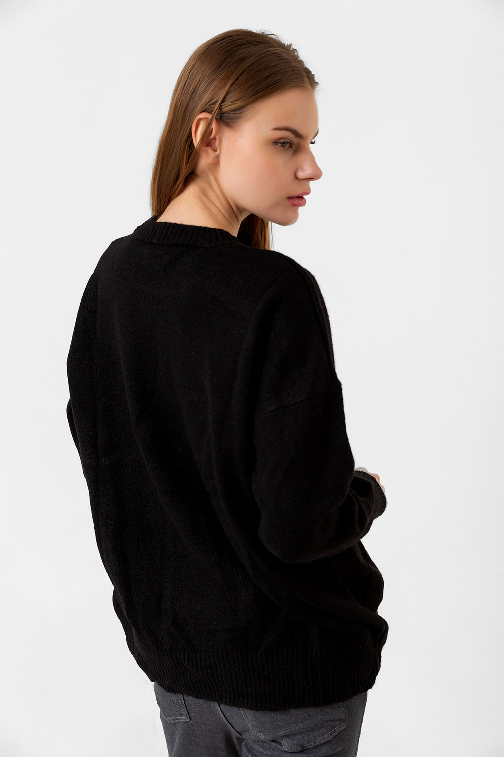 Bisiklet Yaka Düz Kazak