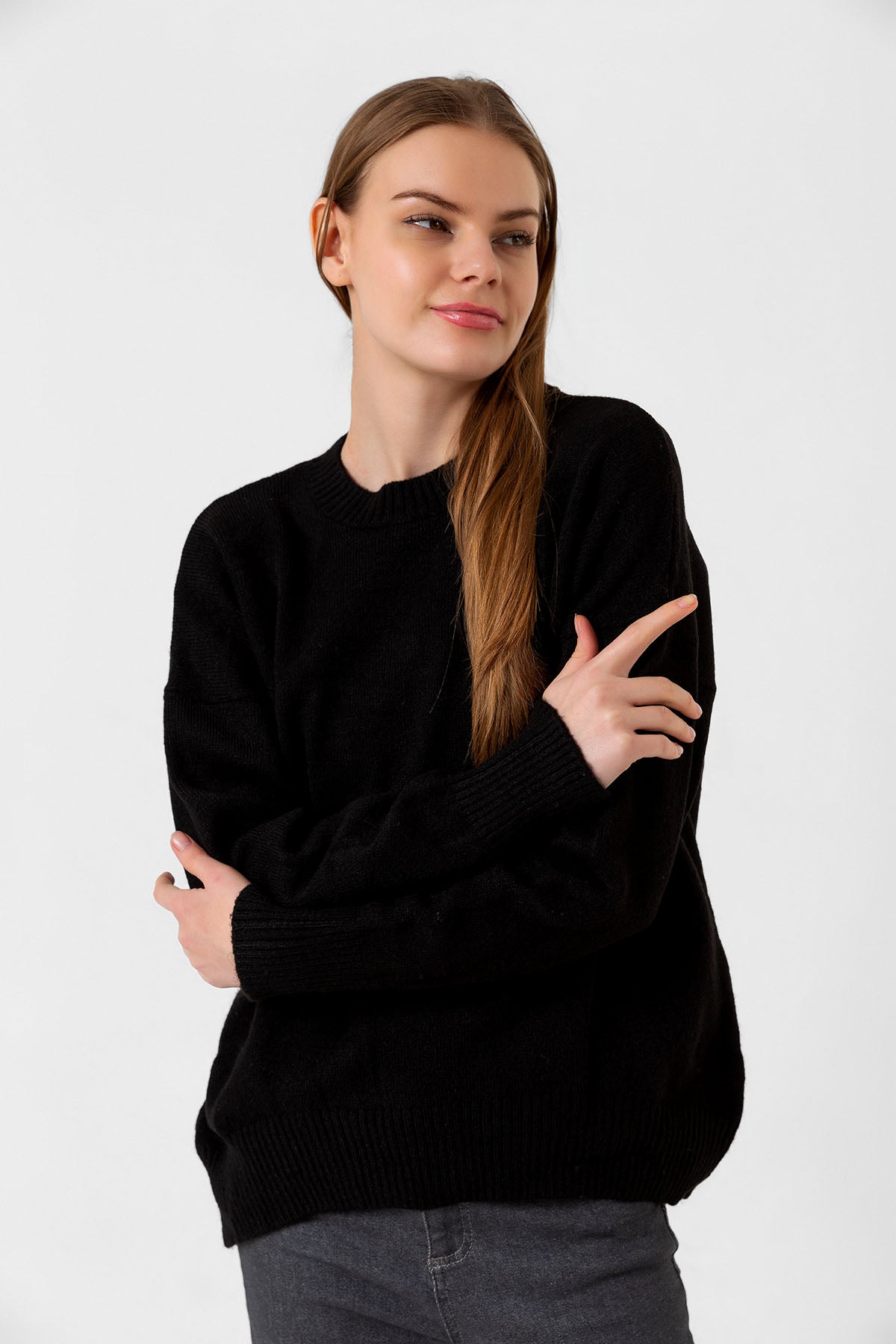 Bisiklet Yaka Düz Kazak